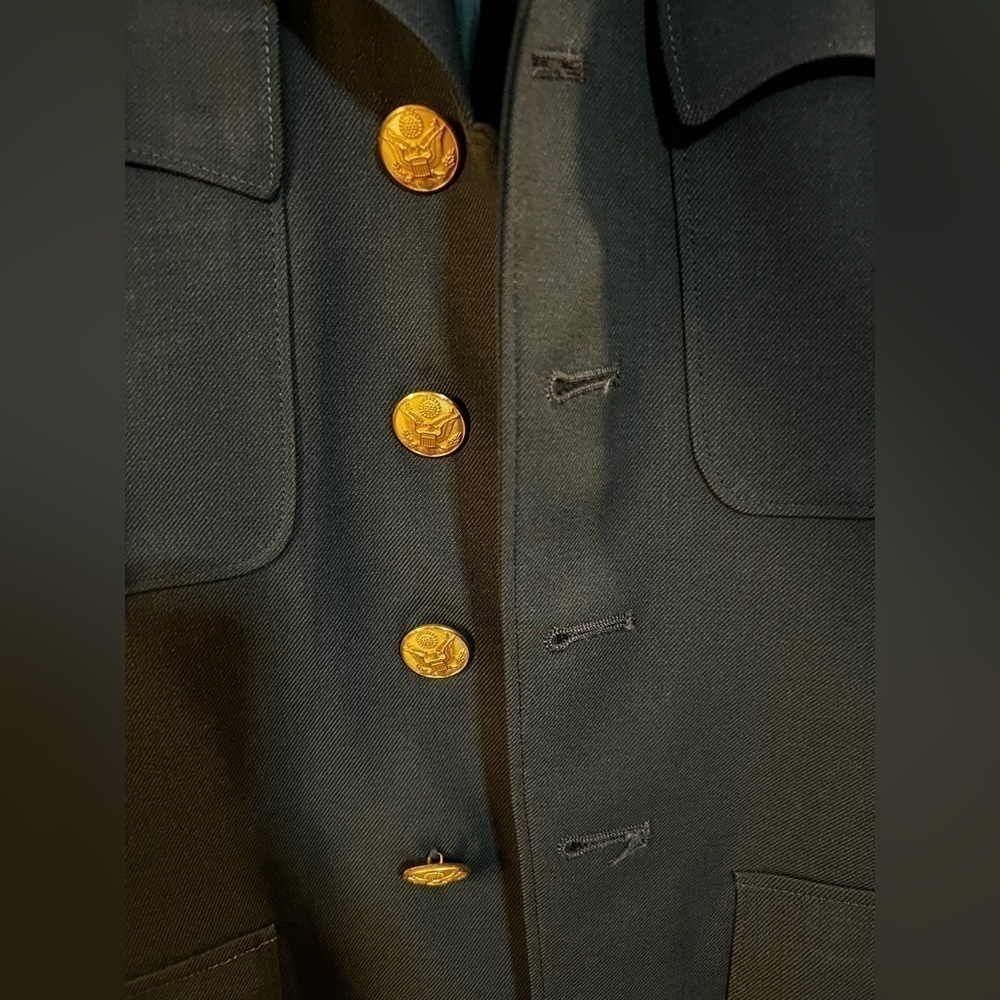 Men’s military jacket XL 38L long coat embroidered patched army green outerwear - Picture 11 of 15